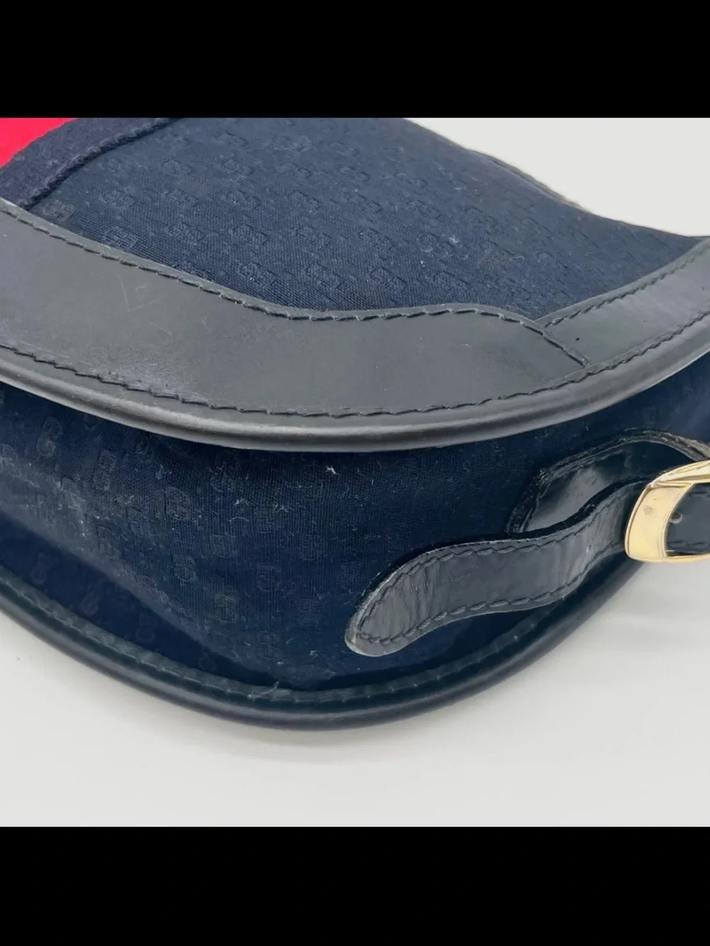 Gucci Navy Canvas Crossbody with Red Center Stripe